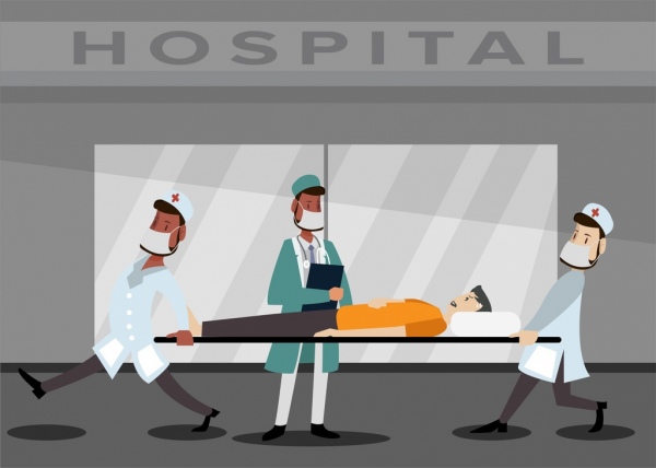 rumah sakit dokter pasien darurat latar belakang ikon kartun berwarna