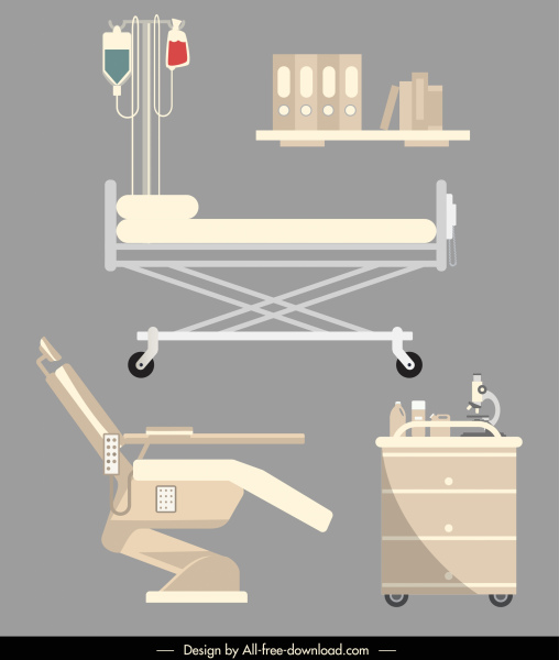 Ikony urządzeń szpitalnych współczesny płaski szkic