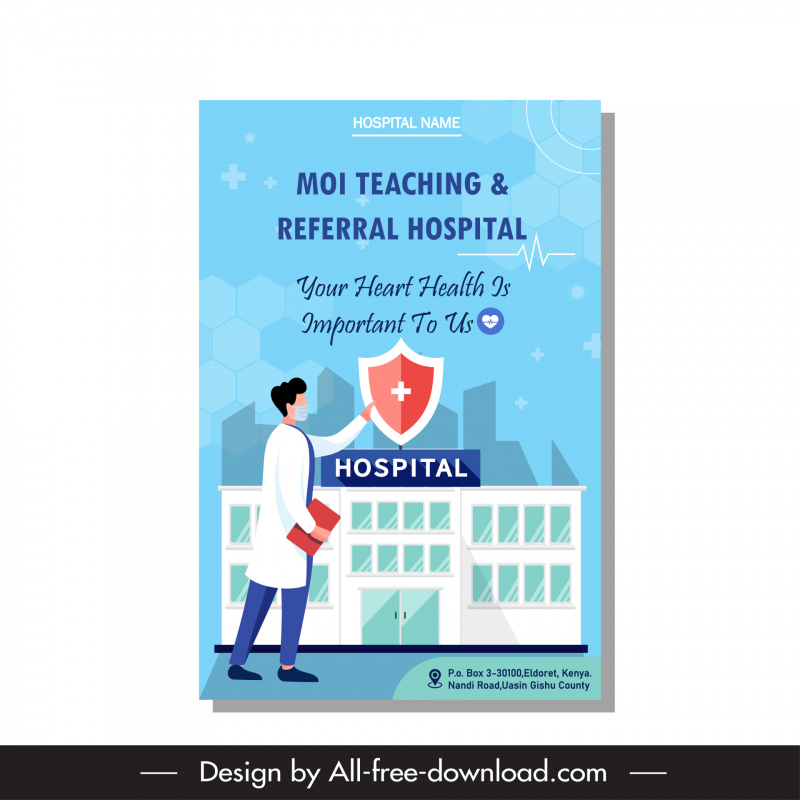  modelo de cartaz do hospital desenho animado do médico escudo proteção mensagem esboço