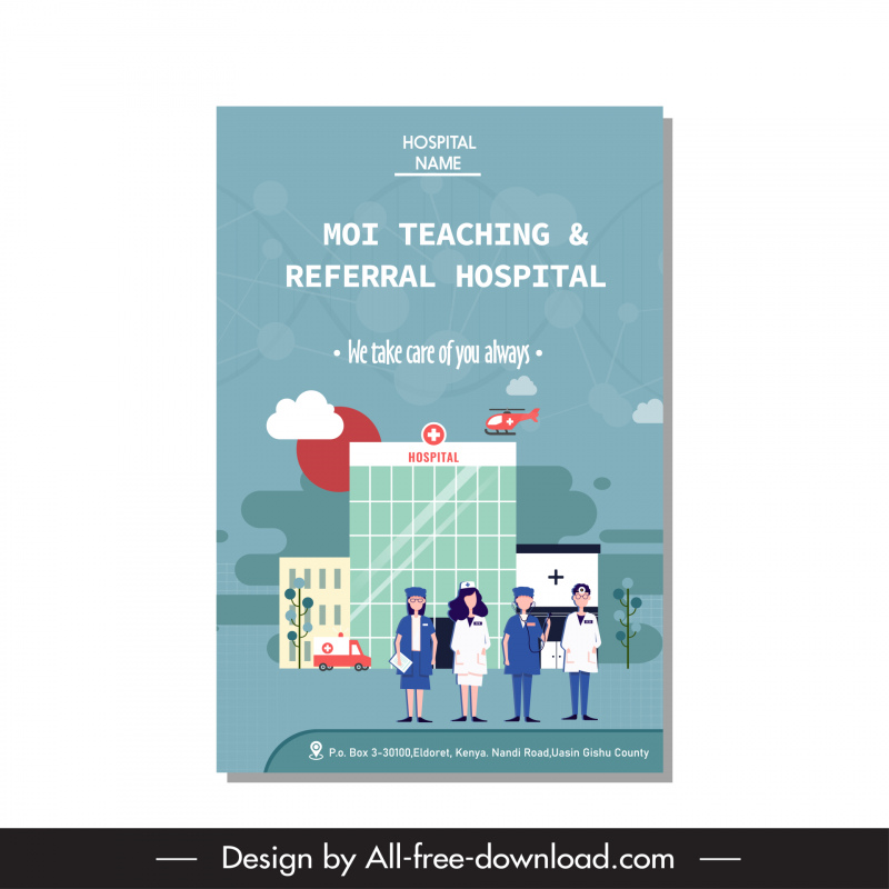 modelo de cartaz do hospital esboço clássico dos desenhos animados