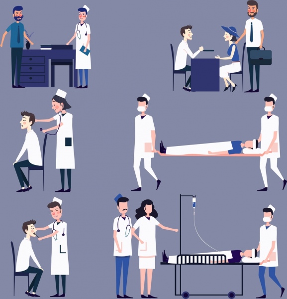 hospital trabalho design elementos doutor pacientes ícones