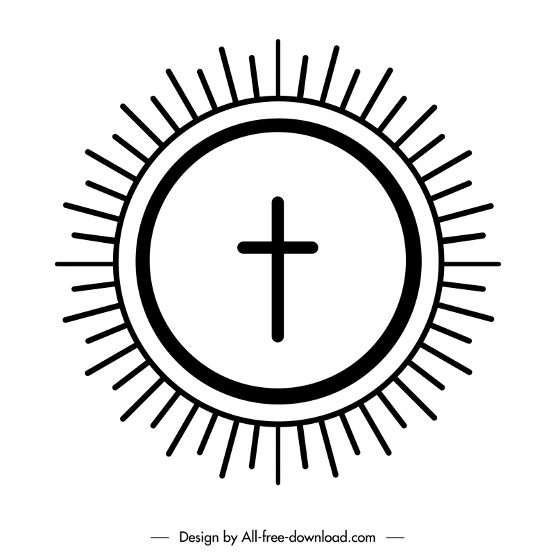 Religión anfitriona signo icono círculo rayos blanco negro boceto