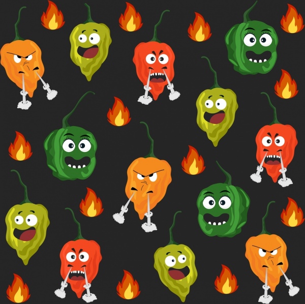 Hot Chili background Funny estilizado diseño de iconos de repetir