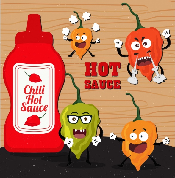 gorący sos chili reklama zabawne stylizowany ikony