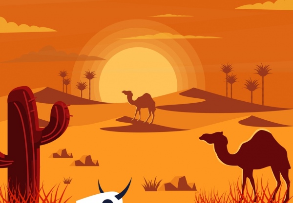صحراء حارة رسم تصميم الرسوم المتحركة الملونة