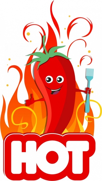 warme Speisen Werbung stilisierte rote Chilischote Flamme Symbole