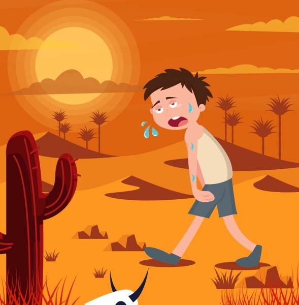 Hot Weather Background Tired Boy Desert Icons Decor-vector Icon-free Vector  Free Download