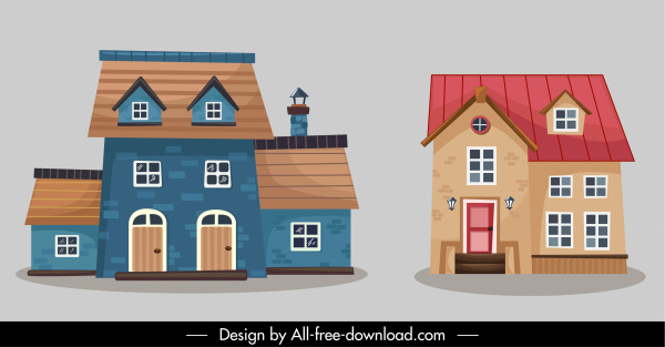 ícones da arquitetura da casa esboço clássico colorido