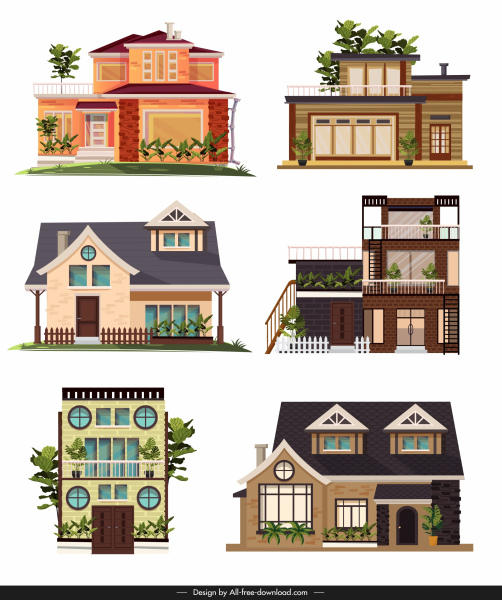 casa arquitetura ícones coloridos moderno design