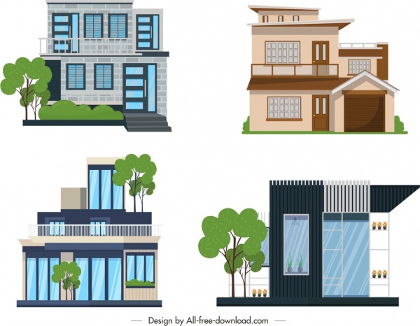 ícones do edifício da casa coloridos design moderno