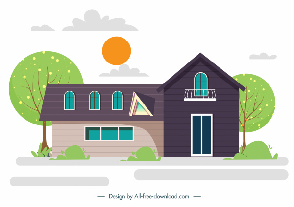 casa exterior plantilla colorido plano boceto clásico moderno