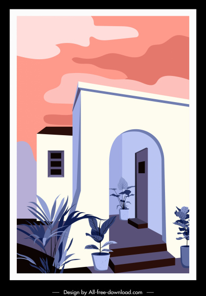 fasad rumah Template desain retro berwarna-warni