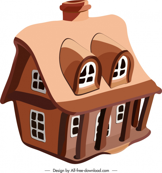 房子图标古典棕色3d 素描