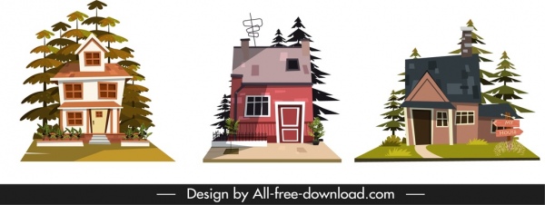 Ícones da casa design clássico colorido