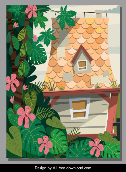 casa pintura decoración floral colorido boceto clásico