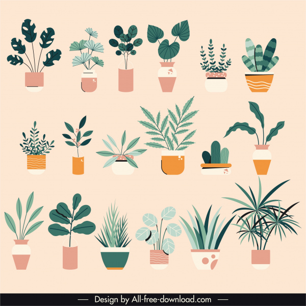 Haus Pflanzen Icons flache klassische Skizze