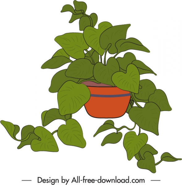 ikon tanaman hias hijau daun sketsa handdrawn klasik
