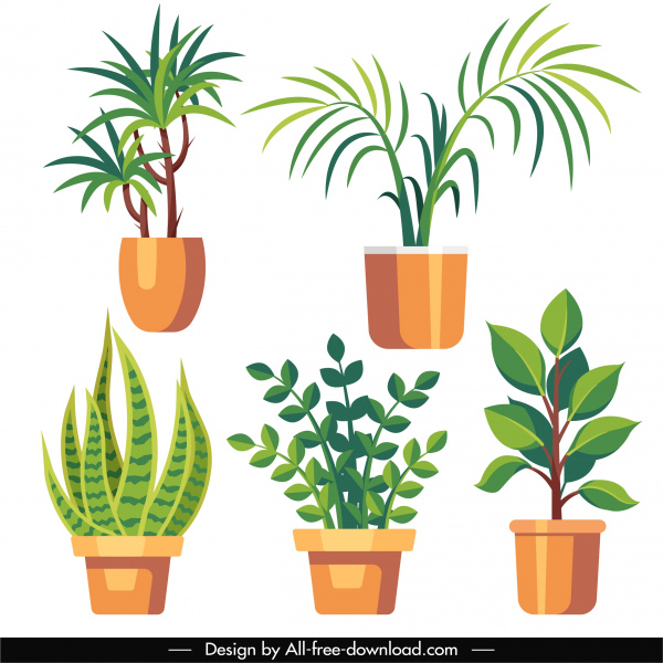 ícones de planta doméstica esboço plano colorido