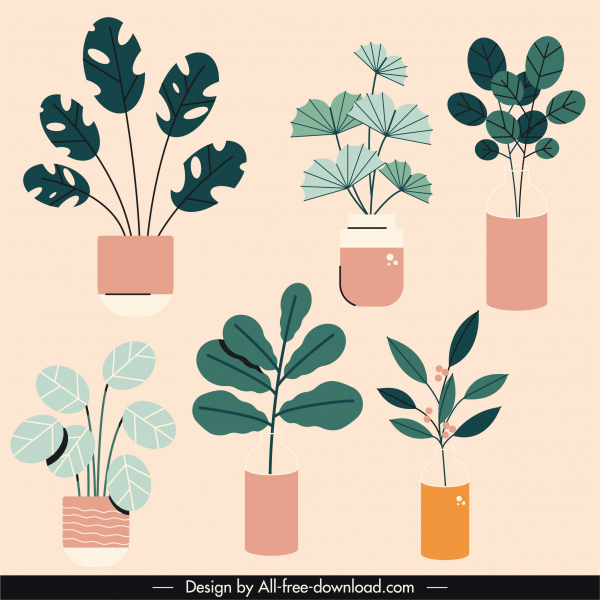 комнатные растения иконы ретро плоский эскиз