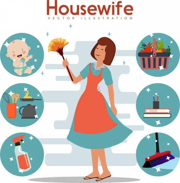 elemen desain kerja ibu rumah tangga yang berkilauan lingkaran dekorasi isolasi