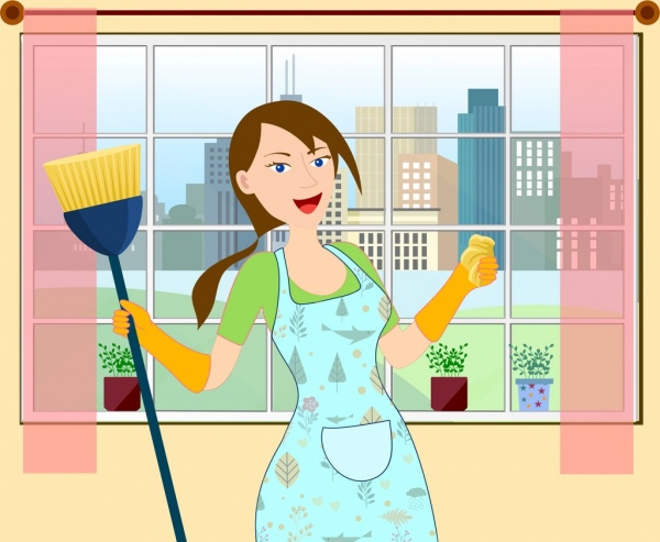 домохозяйка рабочий чертеж женщина значок цветной мультфильм дизайн