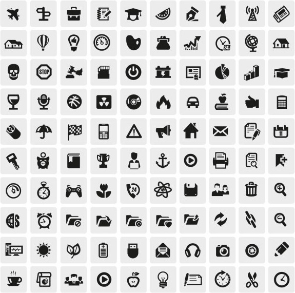 riesige Sammlung von schwarzen und weißen Symbole Vektor