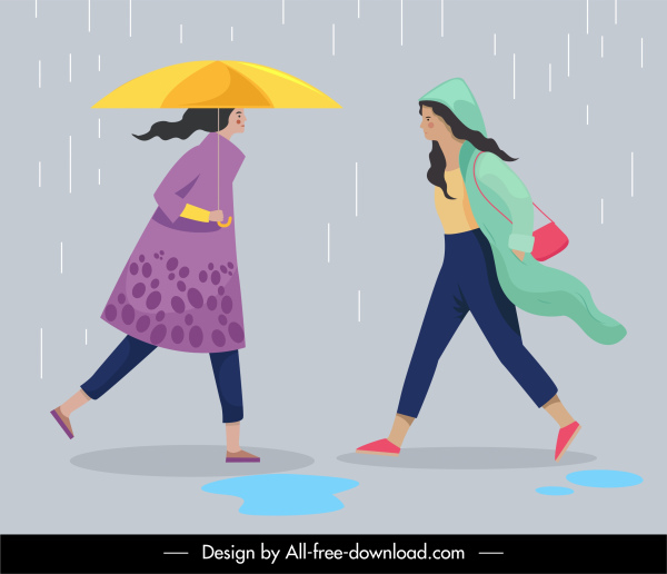 ícones de atividades humanas ícones rainy esboço desenho de personagens de desenho animado design