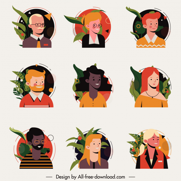 ícones de avatar humanos coloridos desenhos animados personagens esboço