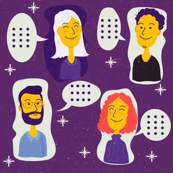 les avatars des personnages colorés icônes conversation decor