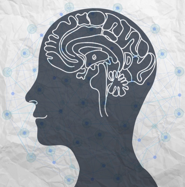 le cerveau humain croquis tête silhouette points de connexion