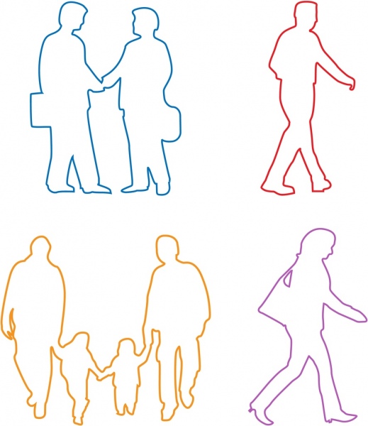 مجموعة أيقونات البشرية صورة ظلية نمط تصميم أنشطة مختلفة