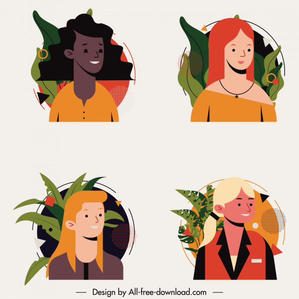 menschliche Porträt Avatar Ikonen Frauen Gesicht Skizze
