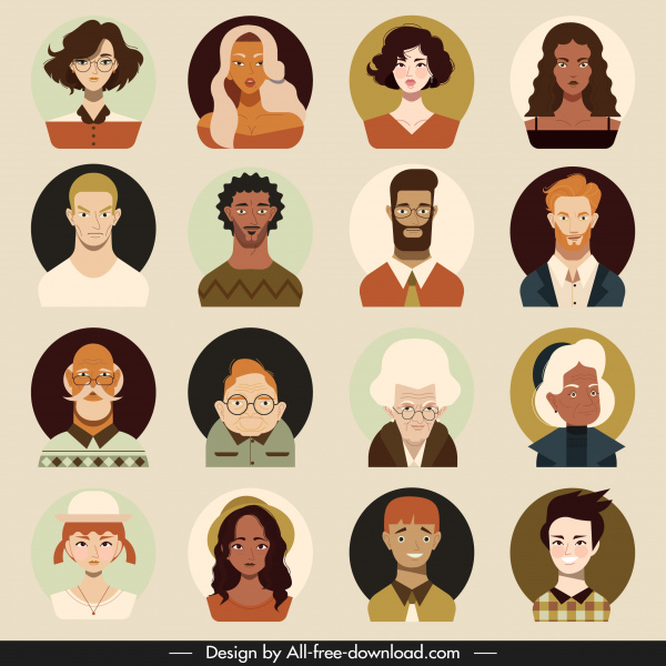 Human Portrait Avatars Men Women Sketch Cartoon Characters-vector Cartoon-free  Vector Free Download