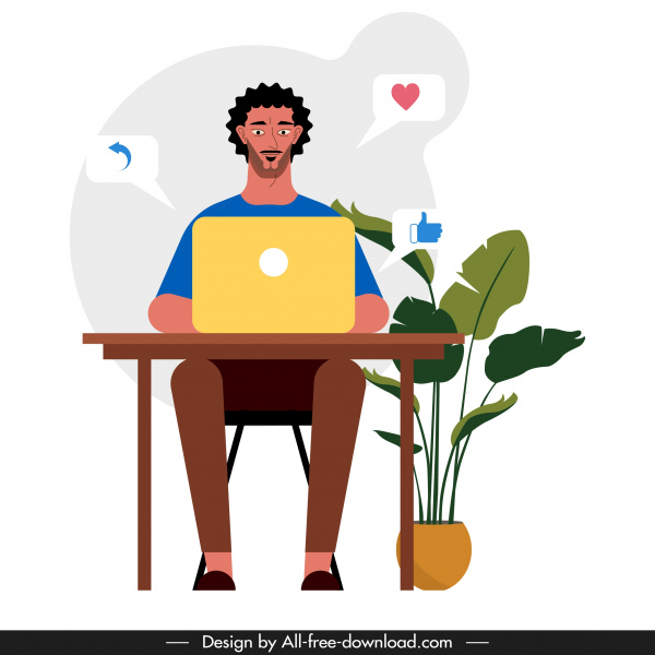 الإنسان العمل رمز الرجل الكمبيوتر المحمول مكتب رسم