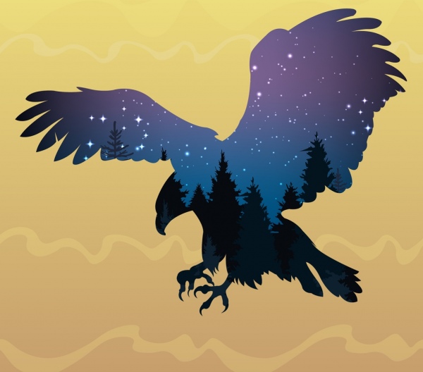 Fondo de cielo estrellado de diseño de caza águila icono silueta