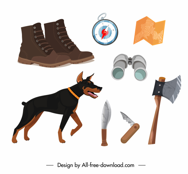 Jagdjob-Design-Elemente Hund persönliche Werkzeuge Skizze