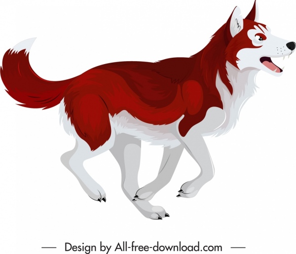 Ícone do cão Husky esboço de pena branca vermelha