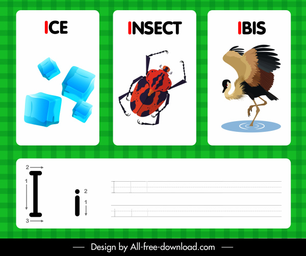 i Alphabet Lehre Hintergrund Eis insekt ibis Skizze