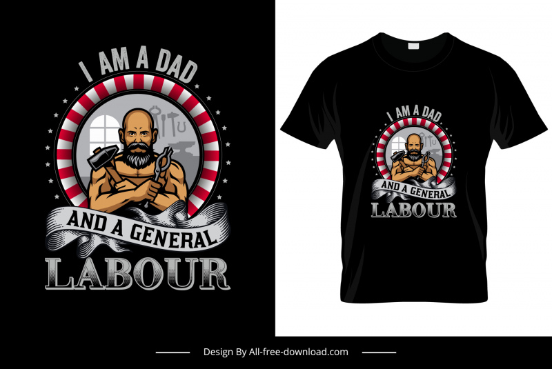 Je suis un papa et un modèle de t-shirt de travail général homme de travail ruban dessin animé croquis