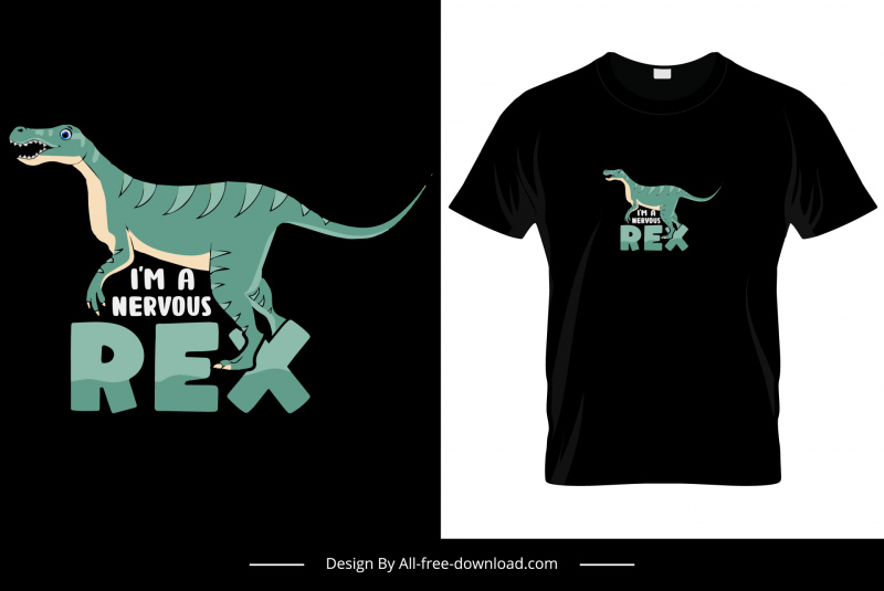 私は神経質なレックスTシャツテンプレートダークデザイン漫画恐竜スケッチです