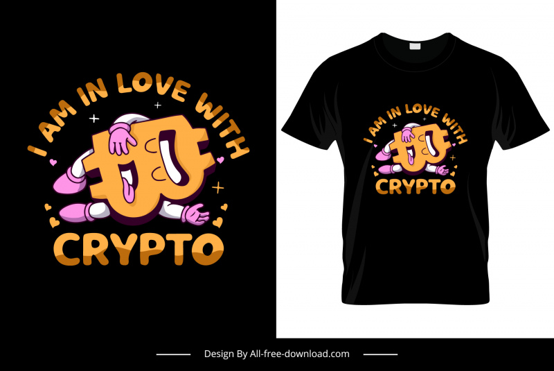 saya jatuh cinta dengan crypto tshirt template sketsa karakter kartun bergaya lucu