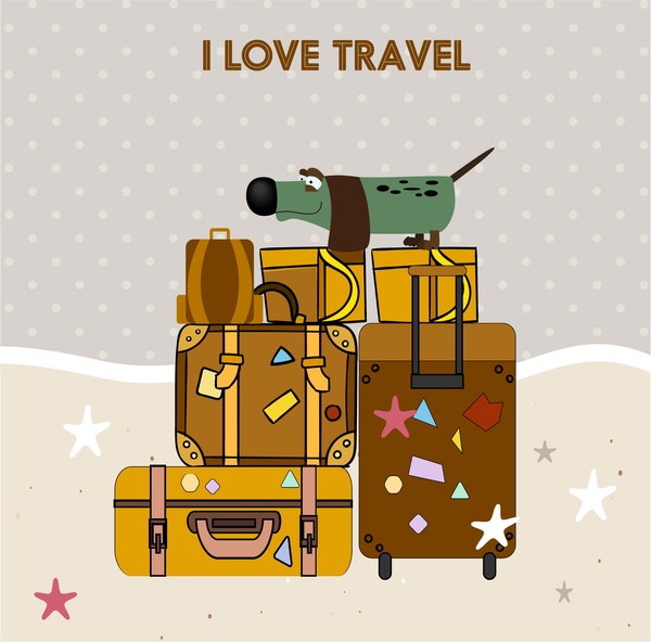 me encanta viaje conceptual con ilustración de maletas