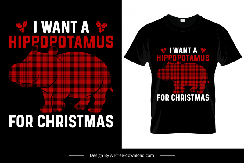 Ich möchte ein Nilpferd für Weihnachten Zitat T-Shirt-Vorlage dunkle Silhouette Nilpferd Skizze