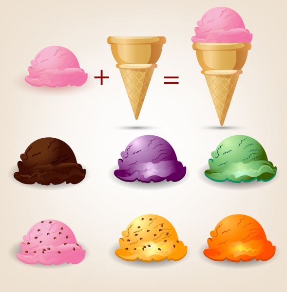 fórmulas de propaganda de sorvete desenha ícones coloridos