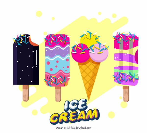 Ice Cream banner quảng cáo đầy màu sắc phẳng kẹo trang trí