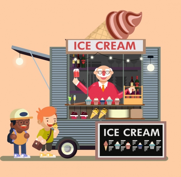 helado de publicidad diseño de dibujos animados de niños puesto móvil