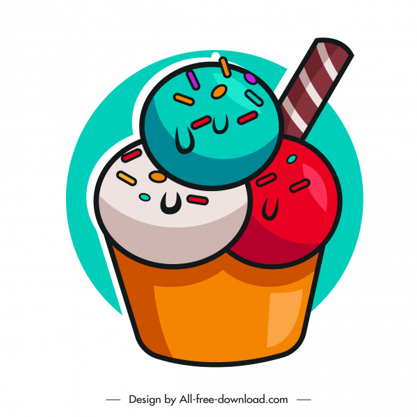 아이스크림 컵 아이콘 다채로운 평면 스케치