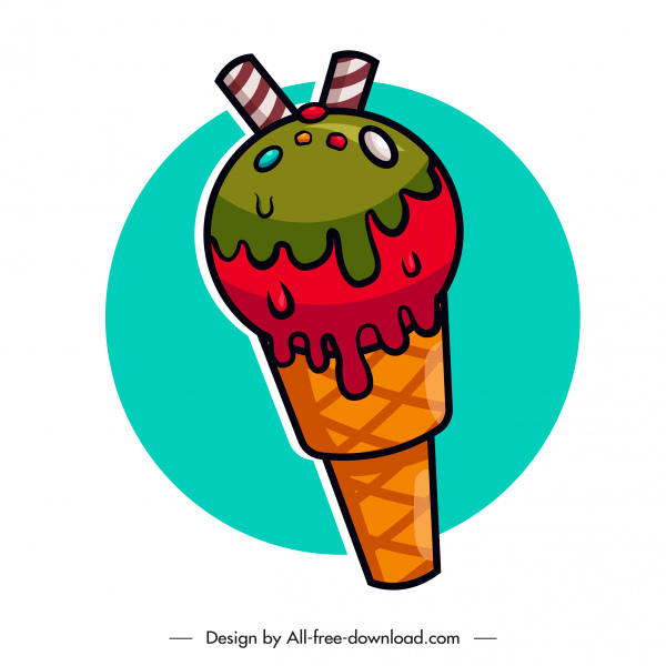 ícone sorvete colorido esboço plano clássico colorido