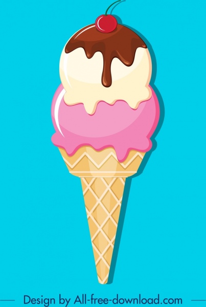 霜淇淋圖示彩色熔融裝飾平面設計