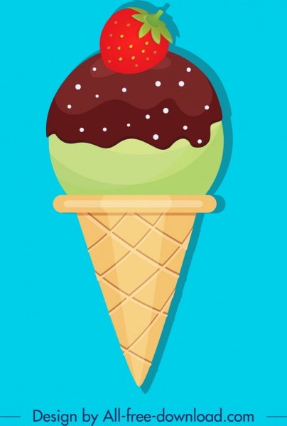мороженое значок клубники декор красочный плоский дизайн